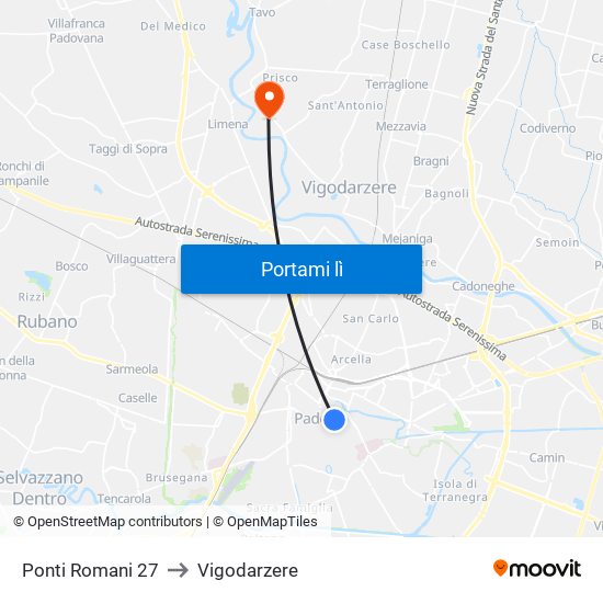 Ponti Romani 27 to Vigodarzere map