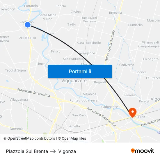 Piazzola Sul Brenta to Vigonza map
