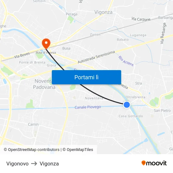 Vigonovo to Vigonza map