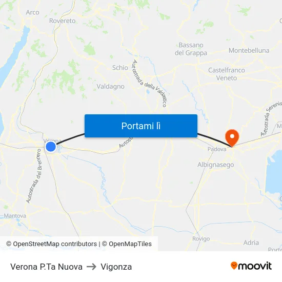 Verona P.Ta Nuova to Vigonza map