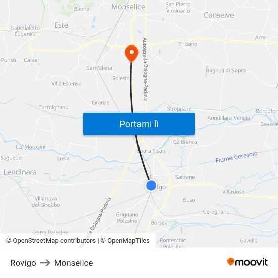 Rovigo to Monselice map