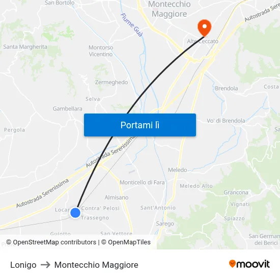 Lonigo to Montecchio Maggiore map