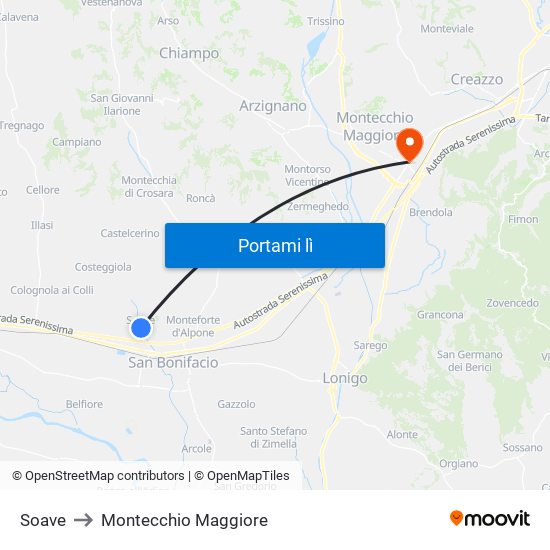 Soave to Montecchio Maggiore map
