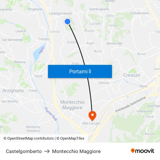 Castelgomberto to Montecchio Maggiore map