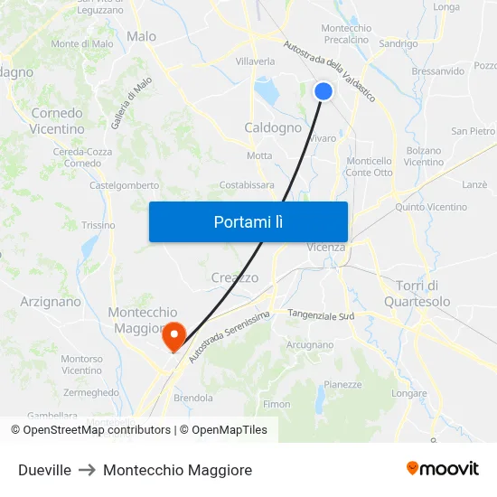 Dueville to Montecchio Maggiore map