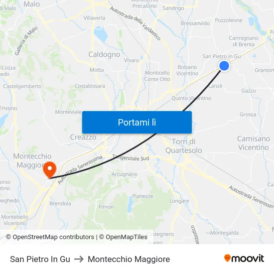 San Pietro In Gu to Montecchio Maggiore map