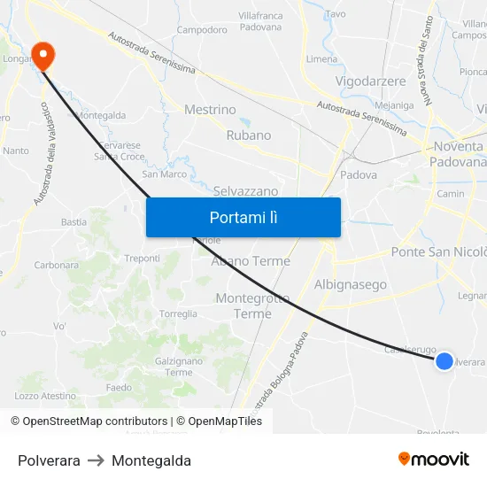 Polverara to Montegalda map