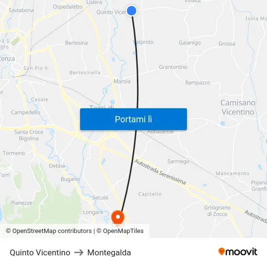 Quinto Vicentino to Montegalda map
