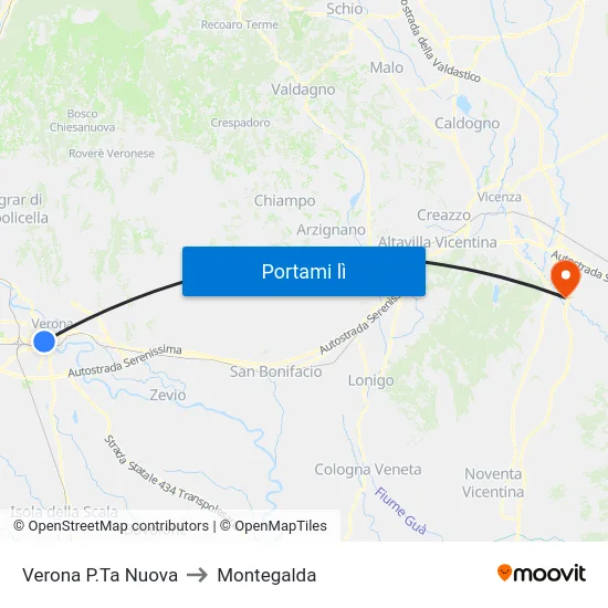 Verona P.Ta Nuova to Montegalda map