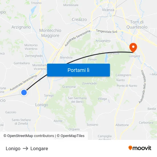 Lonigo to Longare map
