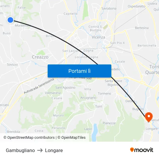 Gambugliano to Longare map