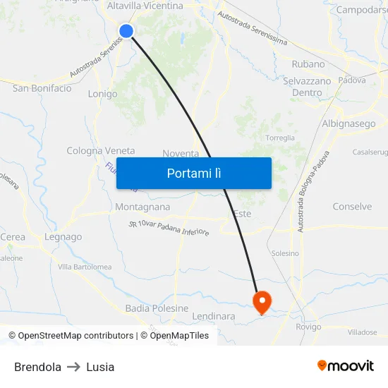 Brendola to Lusia map