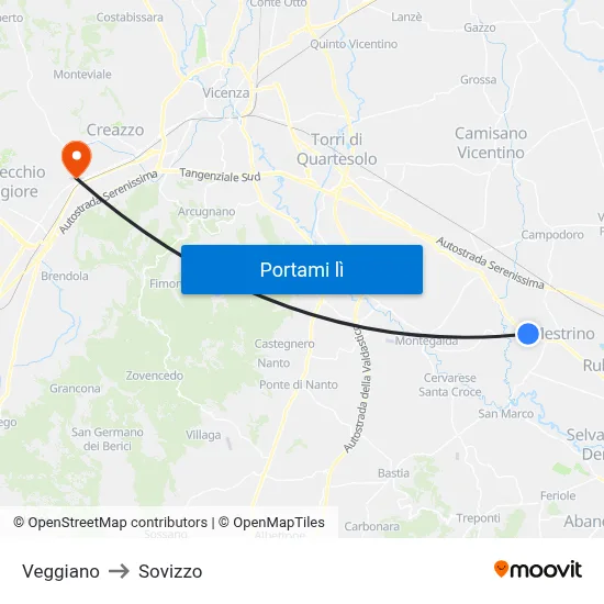 Veggiano to Sovizzo map