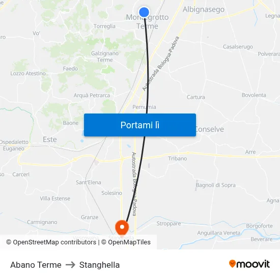 Abano Terme to Stanghella map