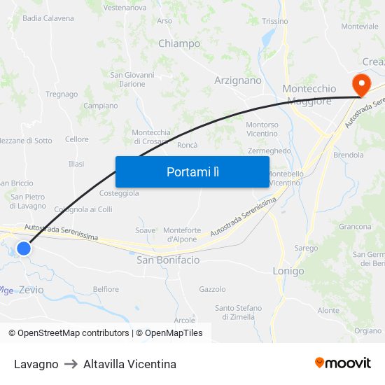 Lavagno to Altavilla Vicentina map