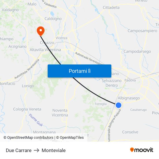 Due Carrare to Monteviale map