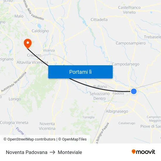 Noventa Padovana to Monteviale map