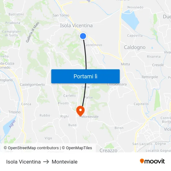 Isola Vicentina to Monteviale map