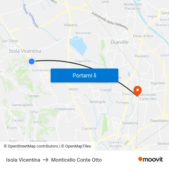 Isola Vicentina to Monticello Conte Otto map
