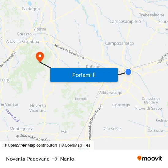 Noventa Padovana to Nanto map