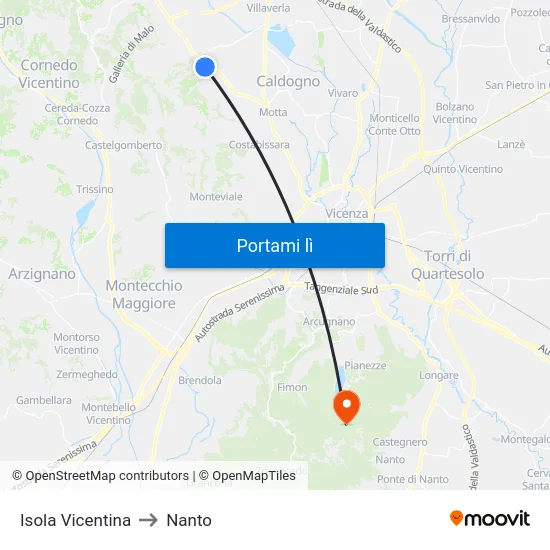 Isola Vicentina to Nanto map