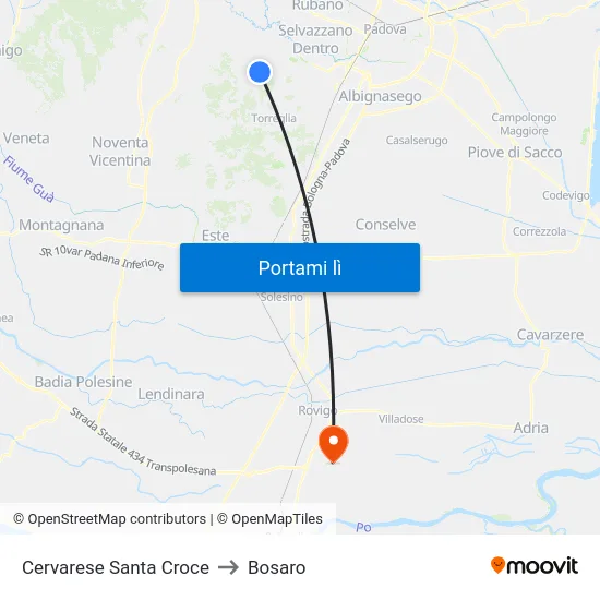 Cervarese Santa Croce to Bosaro map