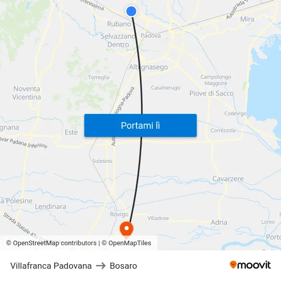 Villafranca Padovana to Bosaro map