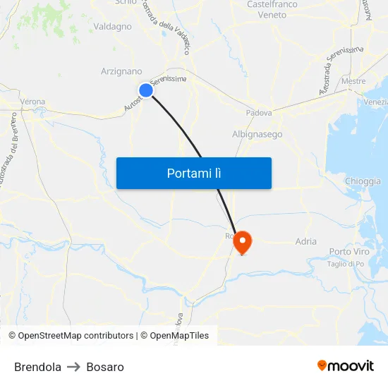 Brendola to Bosaro map