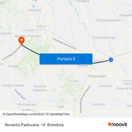 Noventa Padovana to Brendola map