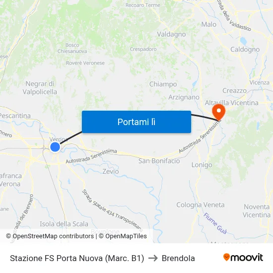 Stazione FS Porta Nuova (Marc. B1) to Brendola map