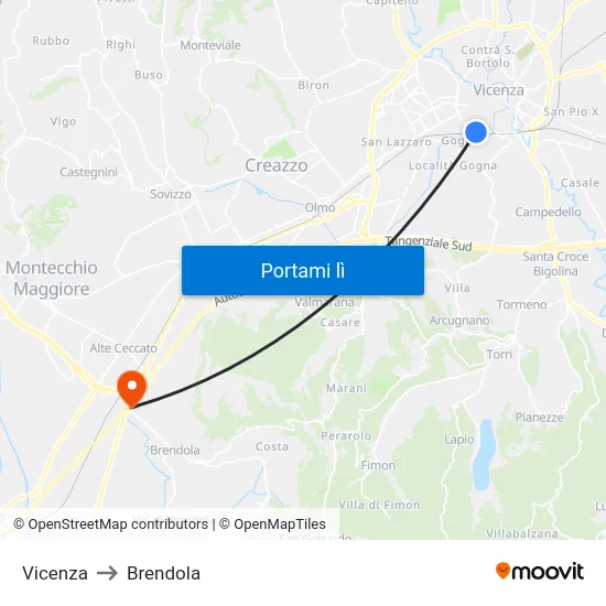 Vicenza to Brendola map