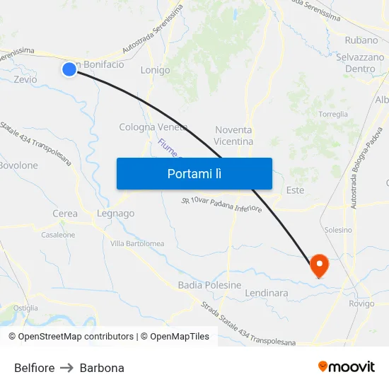 Belfiore to Barbona map