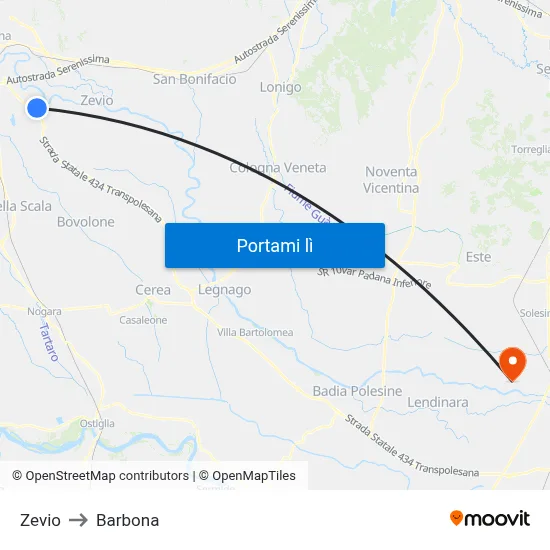Zevio to Barbona map
