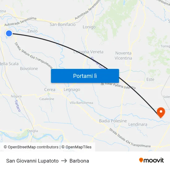 San Giovanni Lupatoto to Barbona map