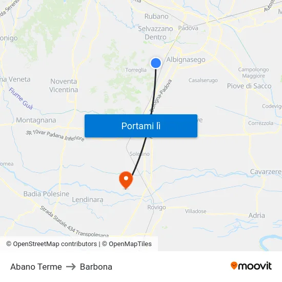 Abano Terme to Barbona map