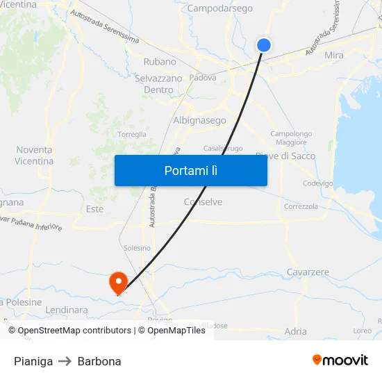 Pianiga to Barbona map