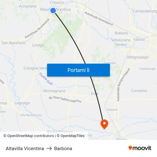 Altavilla Vicentina to Barbona map