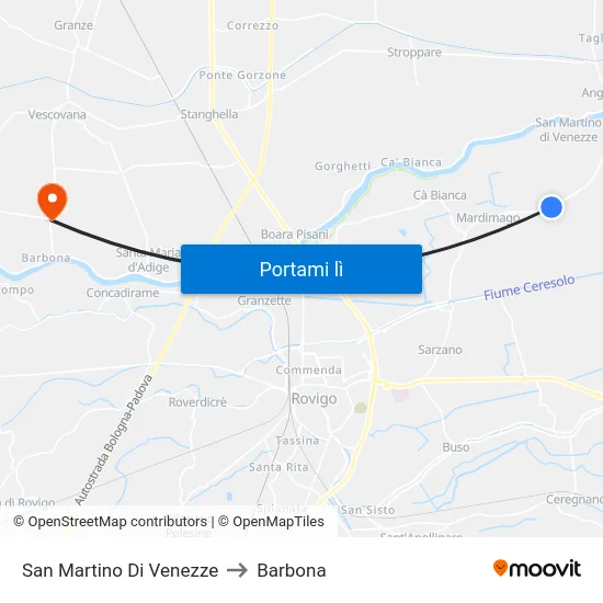 San Martino Di Venezze to Barbona map