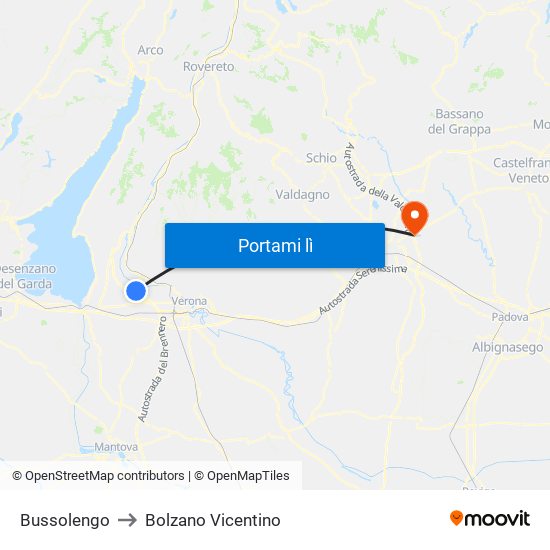 Bussolengo to Bolzano Vicentino map