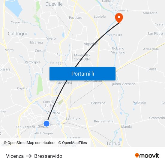 Vicenza to Bressanvido map