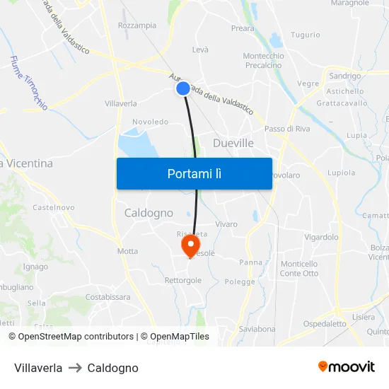 Villaverla to Caldogno map