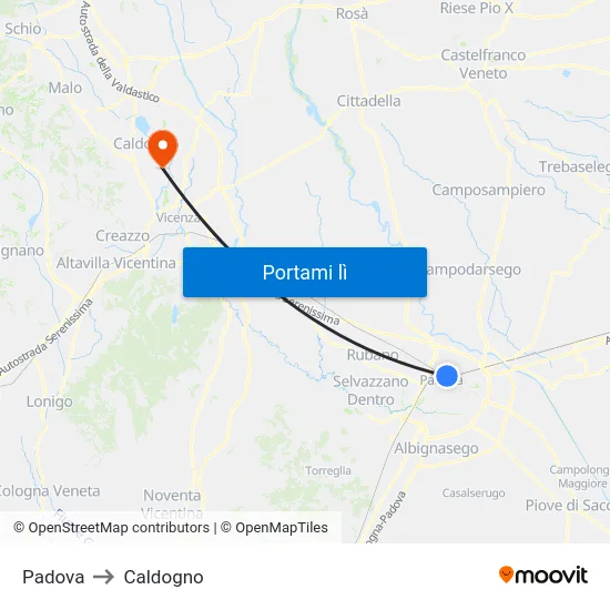 Padova to Caldogno map