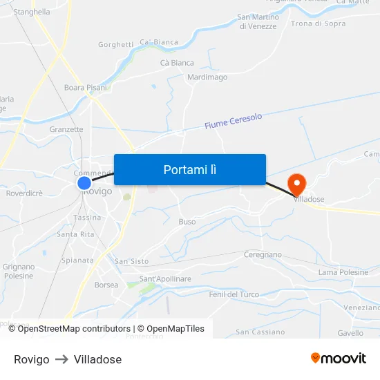 Rovigo to Villadose map