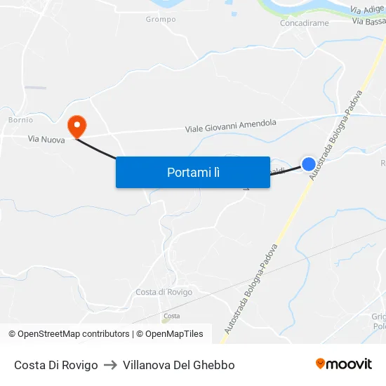 Costa Di Rovigo to Villanova Del Ghebbo map