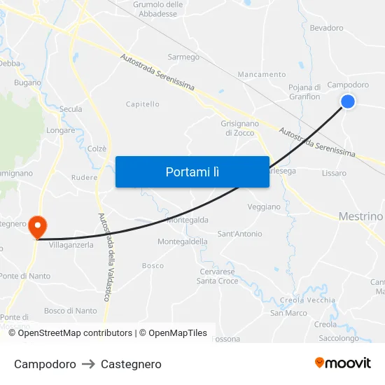 Campodoro to Castegnero map