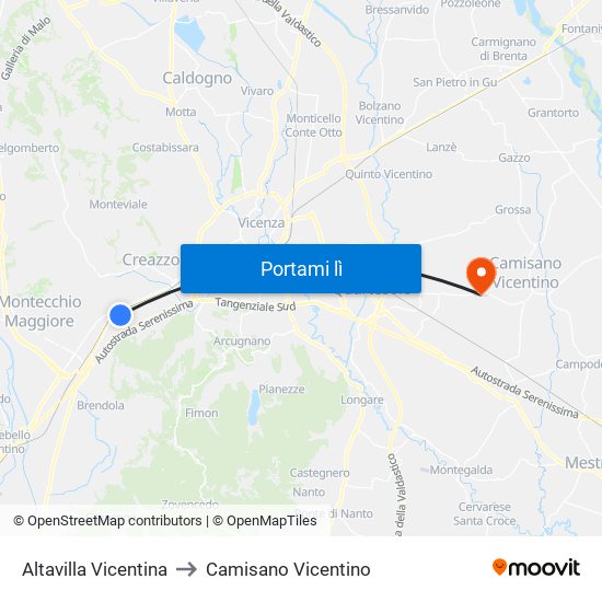 Altavilla Vicentina to Camisano Vicentino map