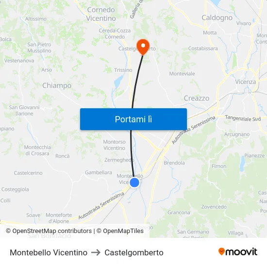 Montebello Vicentino to Castelgomberto map