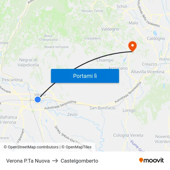 Verona P.Ta Nuova to Castelgomberto map