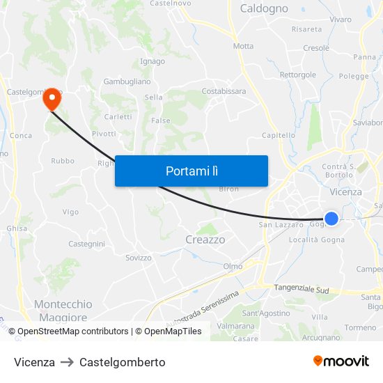 Vicenza to Castelgomberto map