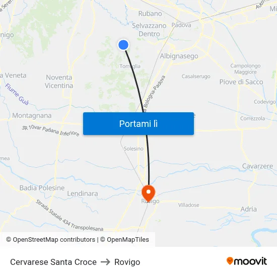 Cervarese Santa Croce to Rovigo map